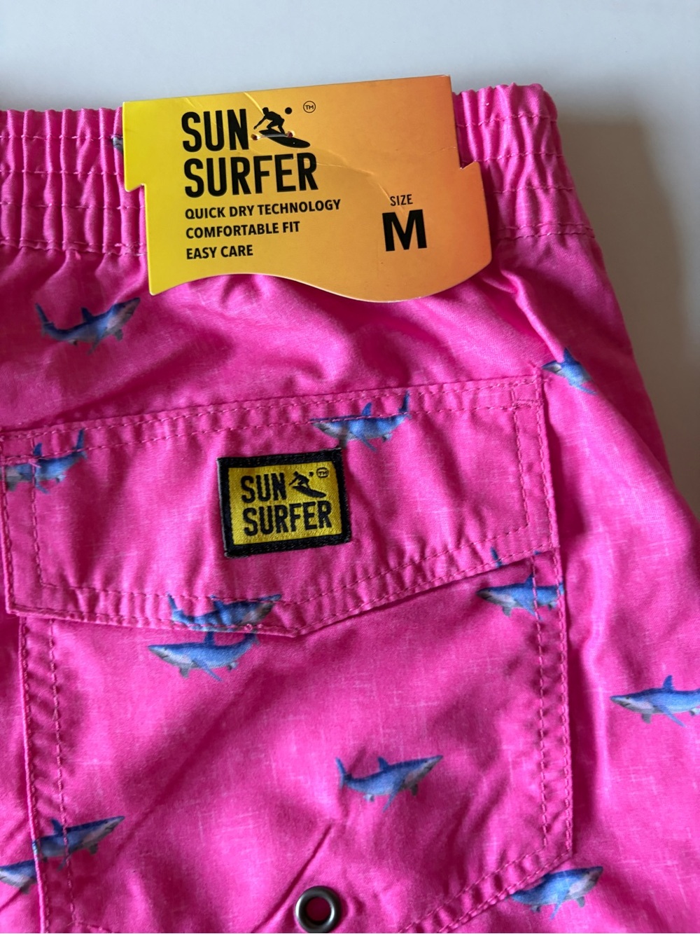 New sun surfer pink shark board swim shorts men’s medium mesh line quick dry - Picture 6 of 6
